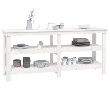 vidaXL Πάγκος Εργασίας Λευκός 181 x 50 x 80 εκ. από Μασίφ Ξύλο Πεύκου