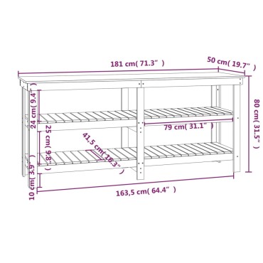 vidaXL Πάγκος Εργασίας Λευκός 181 x 50 x 80 εκ. από Μασίφ Ξύλο Πεύκου
