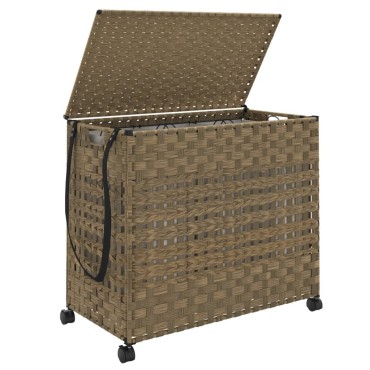 vidaXL Καλάθι Άπλυτων με Τροχούς 66 x 35 x 60 εκ. από Ρατάν