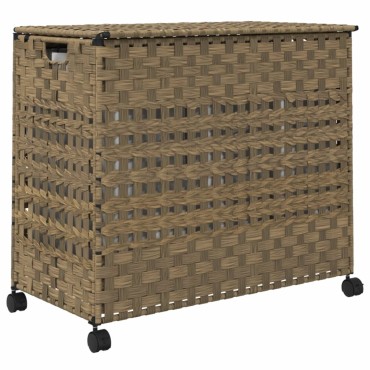 vidaXL Καλάθι Άπλυτων με Τροχούς 66 x 35 x 60 εκ. από Ρατάν