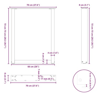 vidaXL Πόδια Τραπεζαρίας σε Σχήμα U 2 τεμ. Λευκά 70x(72-73)cm Ατσάλι