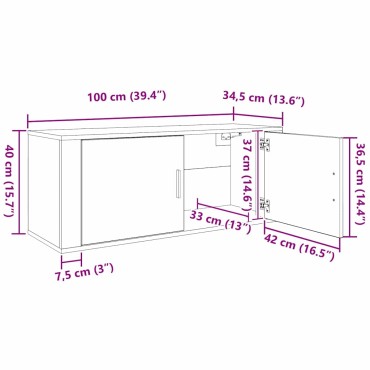 vidaXL Κρεμαστό Ντουλάπι Τηλεόρασης 100x34,5x40cm Παλιό Ξύλο