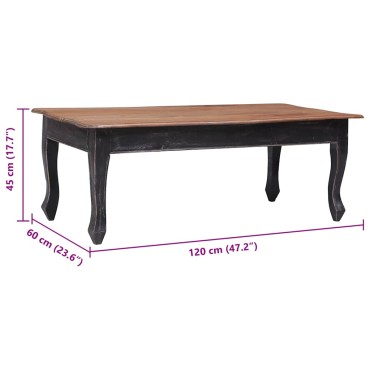 vidaXL Τραπεζάκι Σαλονιού Μαύρο 120x60x45cm από Μασίφ Μαόνι 1 τεμ.