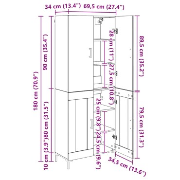 vidaXL Highboard Παλιό Ξύλο 69,5x34x180cm Επεξεργασμένο Ξύλο 1 τεμ.