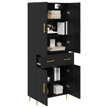 vidaXL Highboard Μαύρη Οξυά 69,5x34x180cm Επεξεργασμένο Ξύλο 1 τεμ.