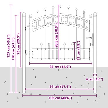 vidaXL Πύλη Φράχτη με Στρογγυλή Κορυφή KAMPEN 103 x 75 εκ. Κλειδώσιμο