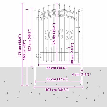 vidaXL Πύλη Φράχτη με Στρογγυλή Κορυφή KAMPEN 103 x 175 cm Ατσάλι Γκρι