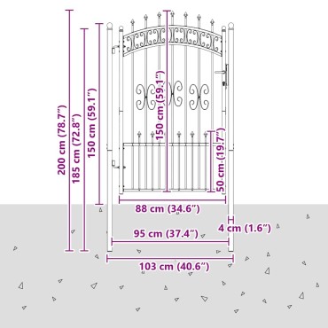vidaXL Πύλη Φράχτη με Στρογγυλή Κορυφή KAMPEN 103 x 200 cm Κλειδώσιμο