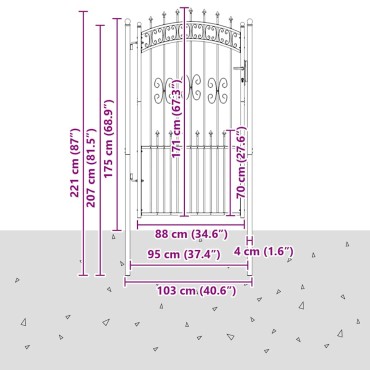 vidaXL Πύλη Φράχτη με Στρογγυλή Κορυφή KAMPEN 103 x 175 cm Κλειδώσιμο