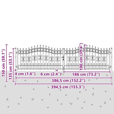 vidaXL Πύλη Φράχτη με Στρογγυλή Κορυφή KAMPEN 404 x 100 εκ. Ατσάλι