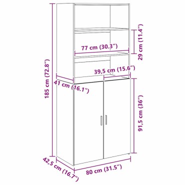 vidaXL Highboard Artisan Oak 80x42,5x185cm Επεξεργασμένο Ξύλο 1 τεμ.