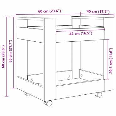 vidaXL Τροχήλατο Γραφείο Μαύρη Οξυά 60x45x60cm Επεξεργασμένο Ξύλο