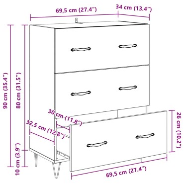 vidaXL Πλαϊνό γραφείο με συρτάρι Μαύρη Οξυά 69,5x34x90cm 1 τεμ.