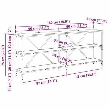 vidaXL Τραπέζι κονσόλας Μαύρη Οξυά 180x30x75cm Επεξεργασμένο Ξύλο 1 τεμ.