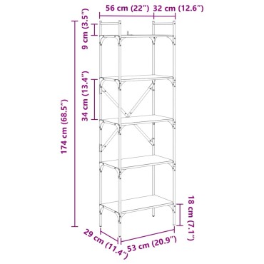 vidaXL Βιβλιοθήκη 5 επιπέδων 56x32x174cm Επεξεργασμένο Ξύλο 1 τεμ.