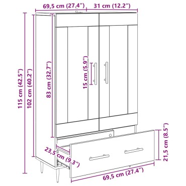 vidaXL Highboard Artisan Oak 69,5x31x115cm Επεξεργασμένο Ξύλο 1 τεμ.
