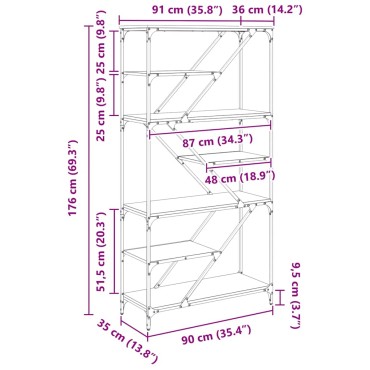 vidaXL Ράφι Βιβλίων 9 επιπέδων 91x36x176cm Επεξεργασμένο Ξύλο 1 τεμ.