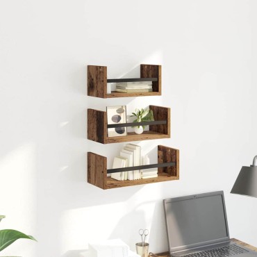 vidaXL Σετ ραφιών τοίχου 3 τεμ. Παλιό Ξύλο 40x16x14cm