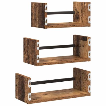 vidaXL Σετ ραφιών τοίχου 3 τεμ. Παλιό Ξύλο 40x16x14cm