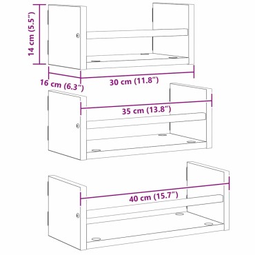 vidaXL Σετ ραφιών τοίχου 3 τεμ. Παλιό Ξύλο 40x16x14cm