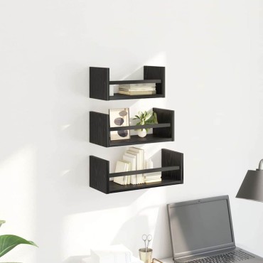 vidaXL Σετ ραφιών τοίχου 3 τεμ. Μαύρη Οξυά 40x16x14cm