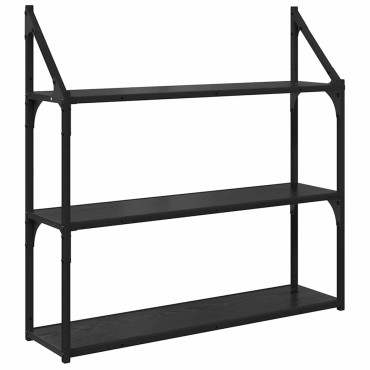 vidaXL Ράφι Τοίχου Επιτοίχιο Μαύρη Οξυά 80x21x78,5cm 1 τεμ.