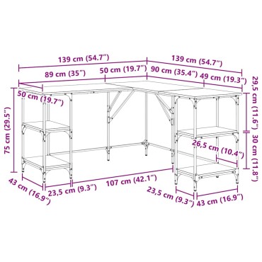 vidaXL Γραφείο Παλιό Ξύλο 139x139x75cm Επεξεργασμένο Ξύλο 1 τεμ.