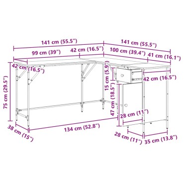 vidaXL Γραφείο Artisan Oak Επεξεργασμένο Ξύλο 141x141x75 εκ 1 τεμ.