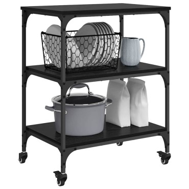 vidaXL Καρότσι Κουζίνας Μαύρη Οξυά 60x41x76cm Επεξεργασμένο Ξύλο