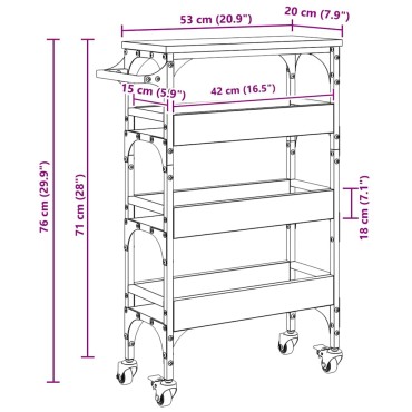 vidaXL Καρότσι Κουζίνας Μαύρη Οξυά 53x20x76cm Επεξεργασμένο Ξύλο