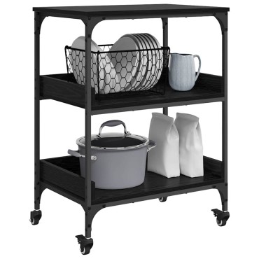 vidaXL Καρότσι Κουζίνας Μαύρη Οξυά 60x41x80.5cm