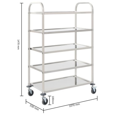 vidaXL Τρόλεϊ Κουζίνας με 5 Ράφια 107x55x147cm από Ανοξείδωτο Ατσάλι 1 τεμ.