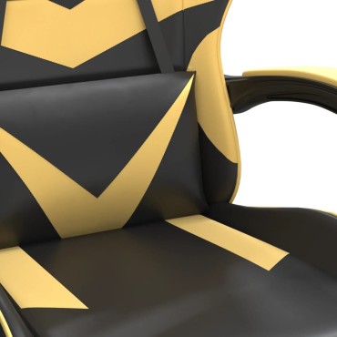 vidaXL Καρέκλα Gaming Μασάζ Υποπόδιο Μαύρο/Χρυσό από Συνθετικό Δέρμα 57,5x59,5x(121-131)cm 1 τεμ.