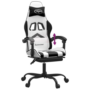 vidaXL Καρέκλα Gaming με Υποπόδιο Λευκό και Μαύρο από Συνθετικό Δέρμα 57,5x59,5x(121-131)cm 1 τεμ.