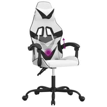 vidaXL Καρέκλα Gaming Περιστρεφόμενη Λευκή/Μαύρη από Συνθετικό Δέρμα 57,5x59,5x(121-131)cm 1 τεμ.