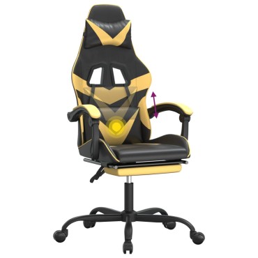 vidaXL Καρέκλα Gaming Περιστρ. Υποπόδιο Μαύρος χρυσός Συνθετικό Δέρμα 57,5x59,5x(121-131)cm 1 τεμ.
