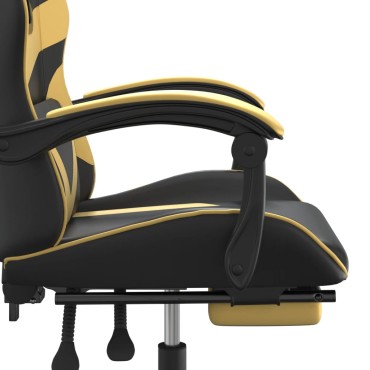vidaXL Καρέκλα Gaming Περιστρ. Υποπόδιο Μαύρος χρυσός Συνθετικό Δέρμα 57,5x59,5x(121-131)cm 1 τεμ.