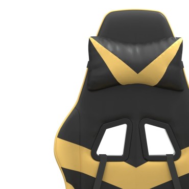 vidaXL Καρέκλα Gaming Περιστρ. Υποπόδιο Μαύρος χρυσός Συνθετικό Δέρμα 57,5x59,5x(121-131)cm 1 τεμ.