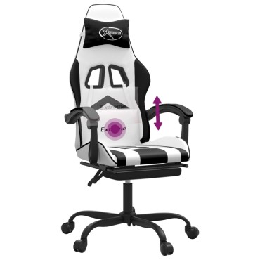 vidaXL Καρέκλα Gaming Περιστρ.Υποπόδιο Λευκό&Μαύρο Συνθετικό Δέρμα 57,5x59,5x(121-131)cm 1 τεμ.