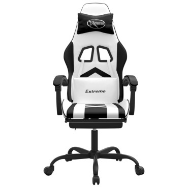 vidaXL Καρέκλα Gaming Περιστρ.Υποπόδιο Λευκό&Μαύρο Συνθετικό Δέρμα 57,5x59,5x(121-131)cm 1 τεμ.