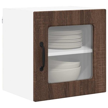 vidaXL Ντουλάπι τοίχου από γυαλί PORTO Καφέ δρυς 40x31x40cm 1 τεμ.