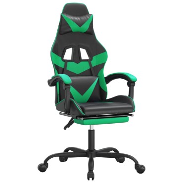 vidaXL Καρέκλα Gaming Μασάζ Υποπόδιο Μαύρο/Πράσινο από Συνθετικό Δέρμα 57,5x59,5x(121-131)cm 1 τεμ.