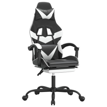 vidaXL Καρέκλα Gaming Μασάζ Υποπόδιο Μαύρο/Λευκό από Συνθετικό Δέρμα 57,5x59,5x(121-131)cm 1 τεμ.