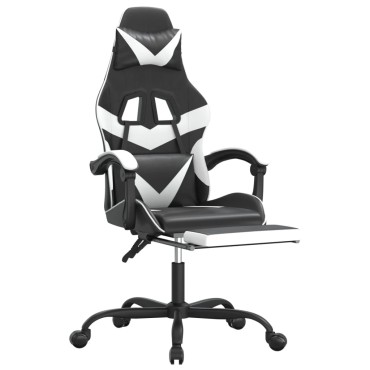 vidaXL Καρέκλα Gaming Μασάζ Υποπόδιο Μαύρο/Λευκό από Συνθετικό Δέρμα 57,5x59,5x(121-131)cm 1 τεμ.
