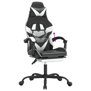 vidaXL Καρέκλα Gaming Μασάζ Υποπόδιο Μαύρο/Λευκό από Συνθετικό Δέρμα 57,5x59,5x(121-131)cm 1 τεμ.