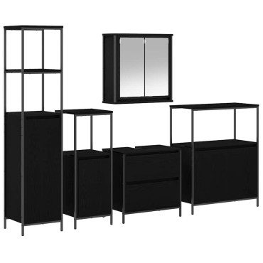 vidaXL Σετ Επίπλων Μπάνιου 5 τεμ. Μαύρο 36x35x165 εκ