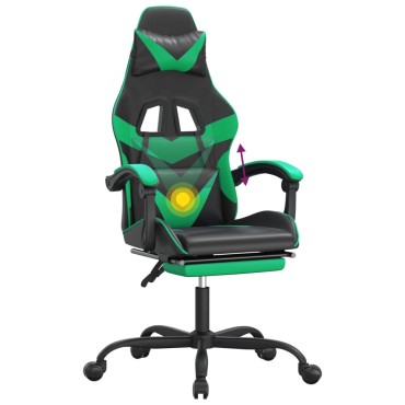 vidaXL Καρέκλα Gaming Περιστρ. Υποπόδιο Μαύρο/Πράσινο Συνθετικό Δέρμα 57,5x59,5x(121-131)cm 1 τεμ.