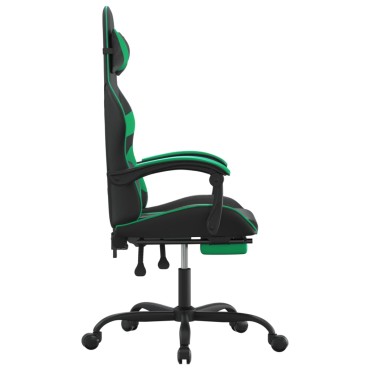 vidaXL Καρέκλα Gaming Περιστρ. Υποπόδιο Μαύρο/Πράσινο Συνθετικό Δέρμα 57,5x59,5x(121-131)cm 1 τεμ.