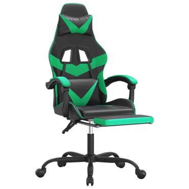 vidaXL Καρέκλα Gaming Περιστρ. Υποπόδιο Μαύρο/Πράσινο Συνθετικό Δέρμα 57,5x59,5x(121-131)cm 1 τεμ.