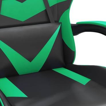 vidaXL Καρέκλα Gaming Περιστρ. Υποπόδιο Μαύρο/Πράσινο Συνθετικό Δέρμα 57,5x59,5x(121-131)cm 1 τεμ.